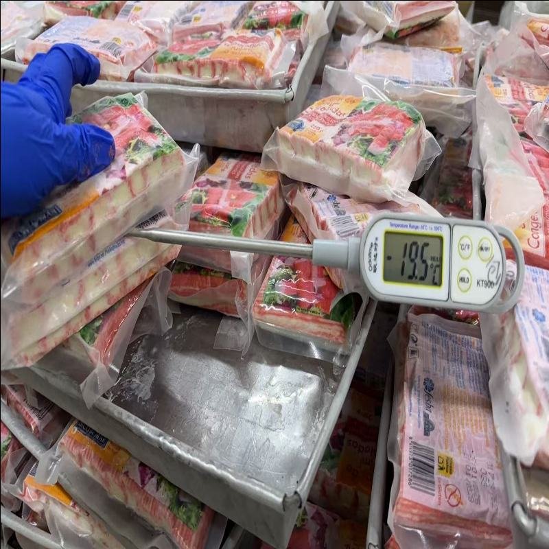 Medición de la temperatura central posterior a la congelación para productos de mar congelados