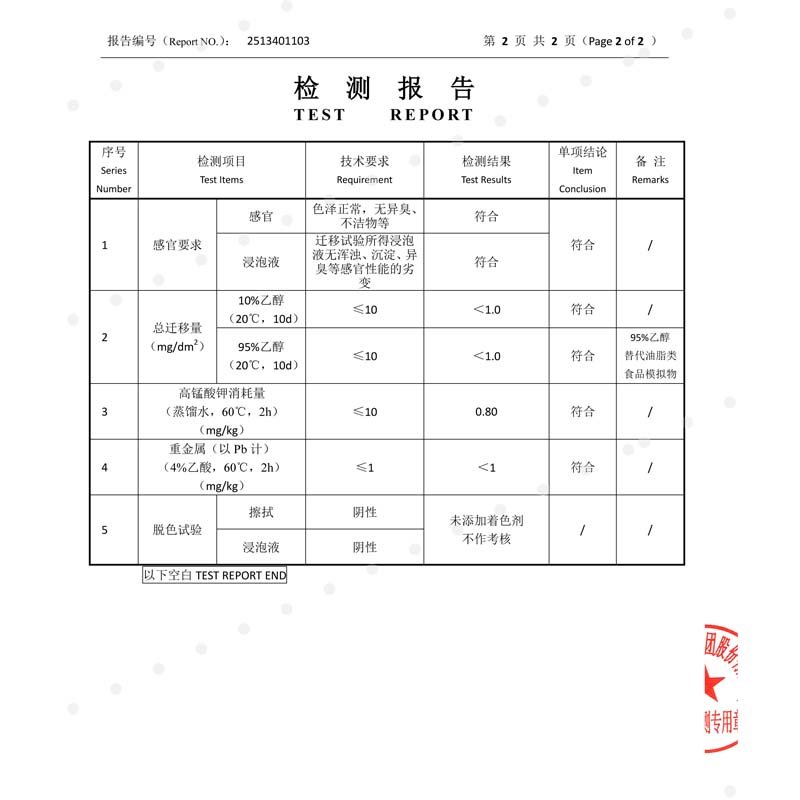 Chemical properties test report for plastic bags used in seafood packaging